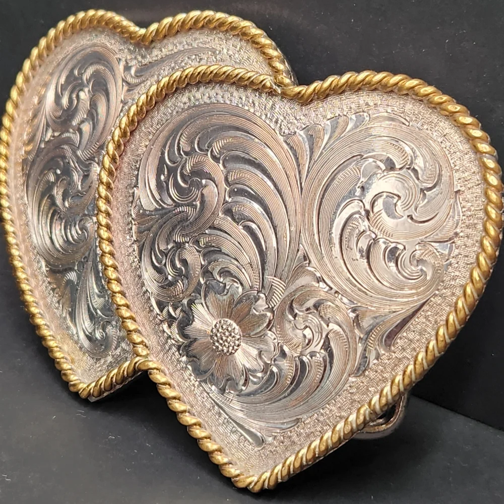 Montana Silversmiths Heart-Shaped Silver and Gold Belt Buckle
